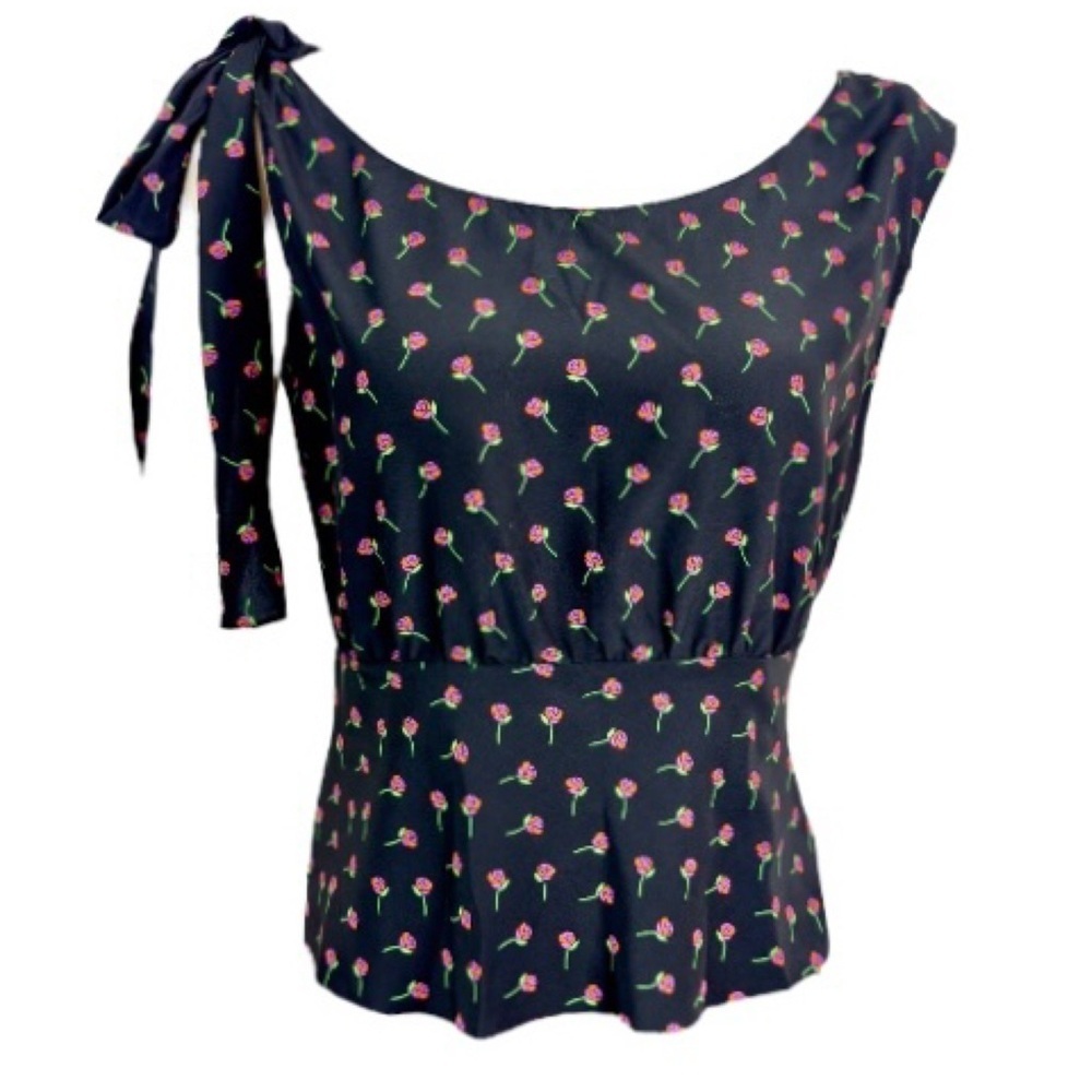 Prada Women’s Silk Floral Rose Print Peplum Camisole Boatneck Sleeveless Top NEW - Picture 9 of 16